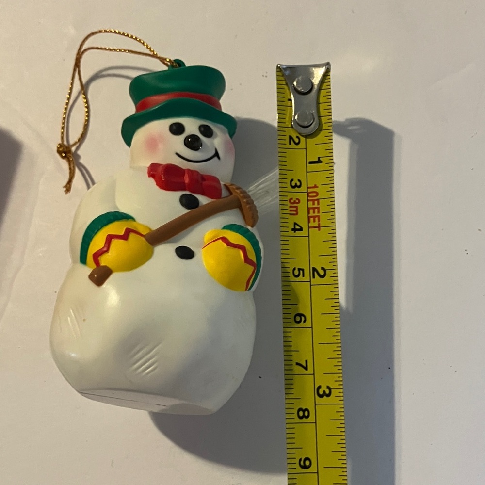 Vintage Avon Snowman Ornament with Green Hat and Red Bow Light up nose and broom - Picture 7 of 7